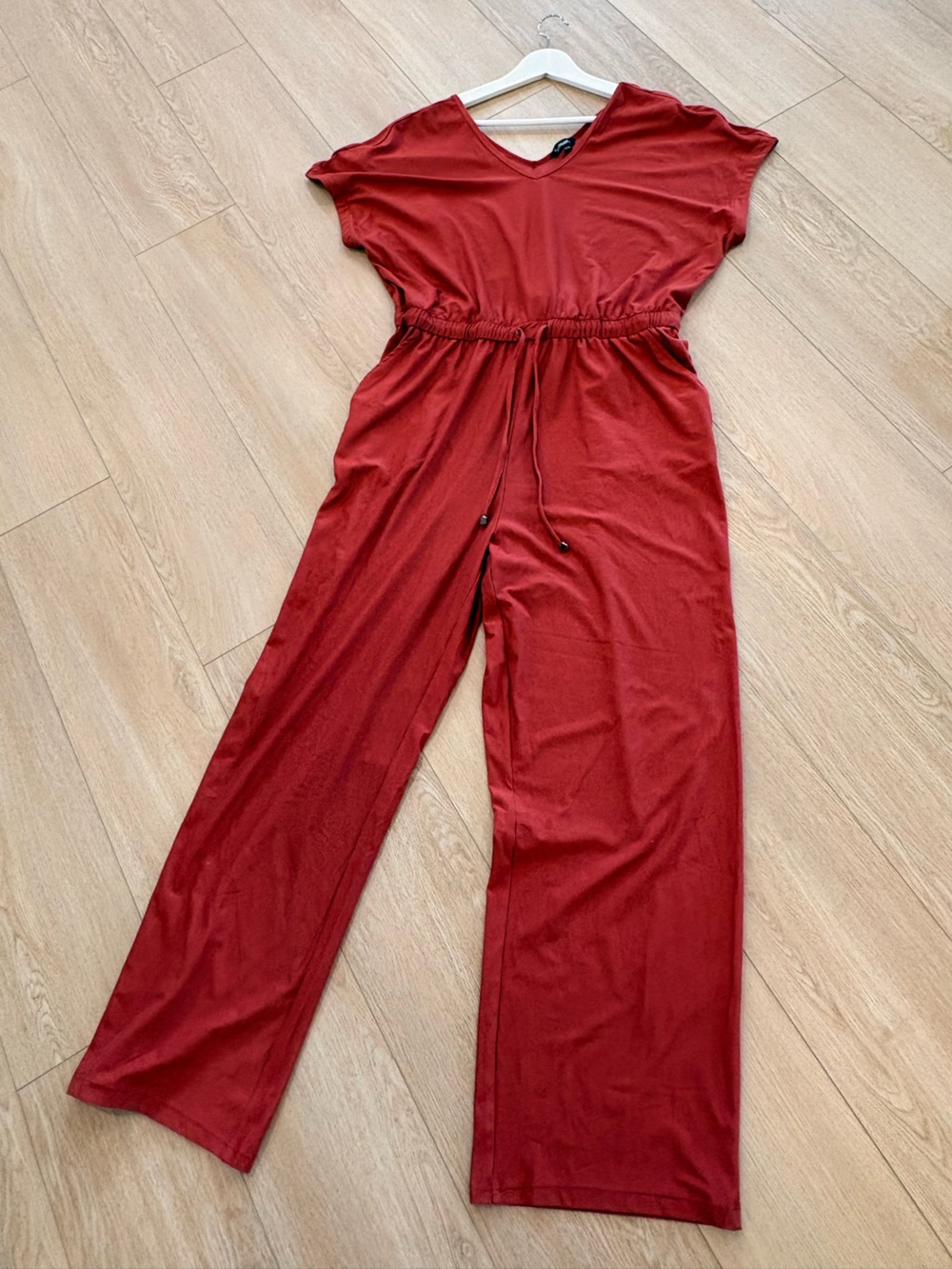 Women's Red Drawstring Waist jumpsuit